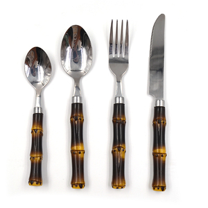 Juego de Cubiertos de Bambú con Mango de Plástico, 24 Piezas, Cuchara, Tenedor, Cuchillo, Plateado, Vajilla, Juego de Cubiertos Plateados - Product Image 4