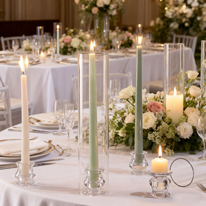 Wholesale Simple Tall Taper Candlestick Cylinder <strong>Windproof</strong> Cover Glass Crystal <strong>Candle</strong> <strong>Holders</strong> for Tapered <strong>Candles</strong> - Product Image 1
