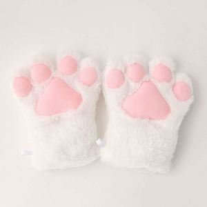 Women Girls Winter Cute Embroidered Bearpaw <b>Cat</b> Paw Half Finger <b>Plush</b> Warm Gloves - Product Image 6
