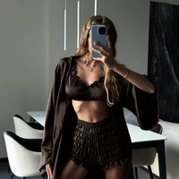 Nouvelle Collection Automne 2025 – Ensemble Trois Pièces Anti-Plis en Polyester : Short, Cardigan et Robe de Nuit Décontractés pour la Maison
