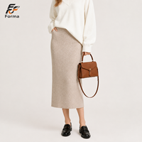 Jupe crayon midi personnalisée pour femme en mélange de laine, taille haute, grande taille, coupe ajustée, fendue, automne-hiver, tons terreux, OEM ODM