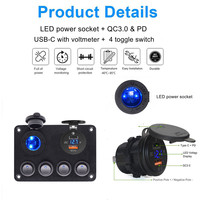 Panneau de commutation à 4 interrupteurs avec port USB-C pour voiture, camion, bateau, camping-car, VTT, UTV, caravane