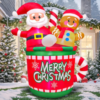 Mug de Noël gonflable de 1,5 m avec Père Noël et Bonhomme en pain d'épices, ornement lumineux LED pour la décoration de jardin, pelouse, maison et extérieur pendant les fêtes