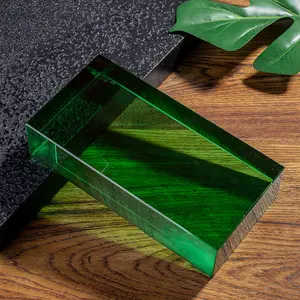 מחיר המפעל הנחה חלקה זכוכית מזוינת עיצוב מלבן ירוק דקורטיבי מלבן זכוכית קריסטל לבנים