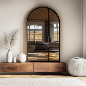 Miroir mural arqué pleine longueur moderne pour extérieur et jardin avec écran LED, cadre en métal noir, décoration intérieure - Product Image 5