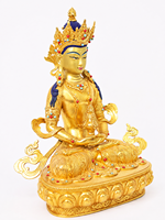 Statue de Bouddha Amitayus Longue Vie en laiton fait main avec finition plaquée or pour la décoration d'autel de maison, de jardin ou de cour