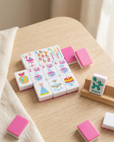 Jeu de Mahjong américain, 160 tuiles roses, en mélamine à 2 couches, thème Joyeux Anniversaire Américain, pour fête de fin d'année