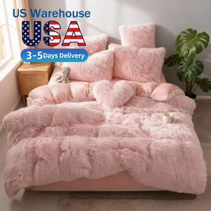 Juego de Funda Nórdica de Felpa con Forma de Corazón Rosa, Estilo Moderno, Cómodo y Cálido, Ropa de Cama para el Hogar, Disponible en EE. UU. - Product Image 1