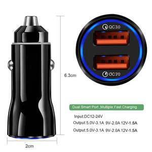 Chargeur de voiture double USB 12-36V à charge rapide avec port Type C et USB pour téléphone - Product Image 3