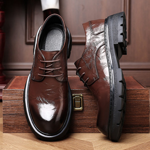 Chaussures Derby en cuir pour hommes, semelle épaisse, talon bas rembourré, chaussures habillées formelles pour mariage, chaussures décontractées - Product Image 3