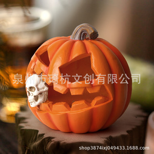 Halloween Pumpkin <b>Lantern</b> With Skull Ornament Indoor Decoration Synthetic Resin Party Prop - Product Image 4
