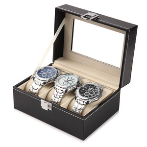 Estuche <span class=keywords><strong>Organizador</strong></span> de <span class=keywords><strong>Relojes</strong></span> de Cuero PU Negro para <span class=keywords><strong>Hombre</strong></span>, Ecológico, con 5 Compartimentos, Tapa de Vidrio y Forro de Terciopelo - Product Image 1