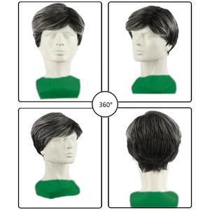 วิกผมหยิกสั้นสีดำสำหรับผู้ชาย วิกผมสังเคราะห์แบบหนาพร้อมหน้าม้ายาว สไตล์ตะวันตก - Product Image 4