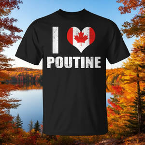 T-shirt I Love Poutine Canada nera, taglia unisex per adulti - Product Image 3