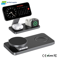 Support de chargeur sans fil magnétique pliable 3 en 1 pour téléphone portable, écouteurs, montre, charge rapide 15W, QC3.0, station de charge de bureau