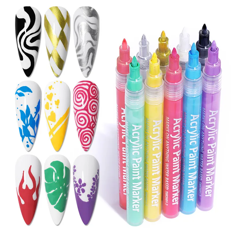Popular Quick Dry 3D Drawing ACrylic Nail Painting Pen Manicure Diy Waterproof Nail Art Polish Paint Graffiti Pen