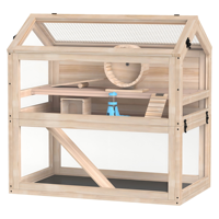 Hábitat de Madera de 3 Niveles de Alta Calidad para Mascotas Pequeñas, Impermeable, con Rueda de Ejercicio, Refugio, Rampas y Bandeja Extraíble