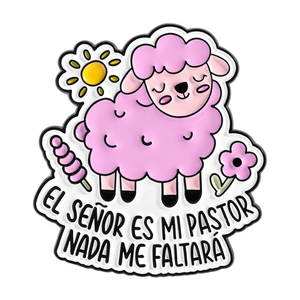 Broche de Esmalte con Diseño de Oveja Rosa y Jesús, Broches con la Frase 'EL SENOR ES MI <span class=keywords><strong>PASTOR</strong></span> NADA ME FALTARA', Insignia de Solapa, Joyería, Regalo para Amigos - Product Image 1