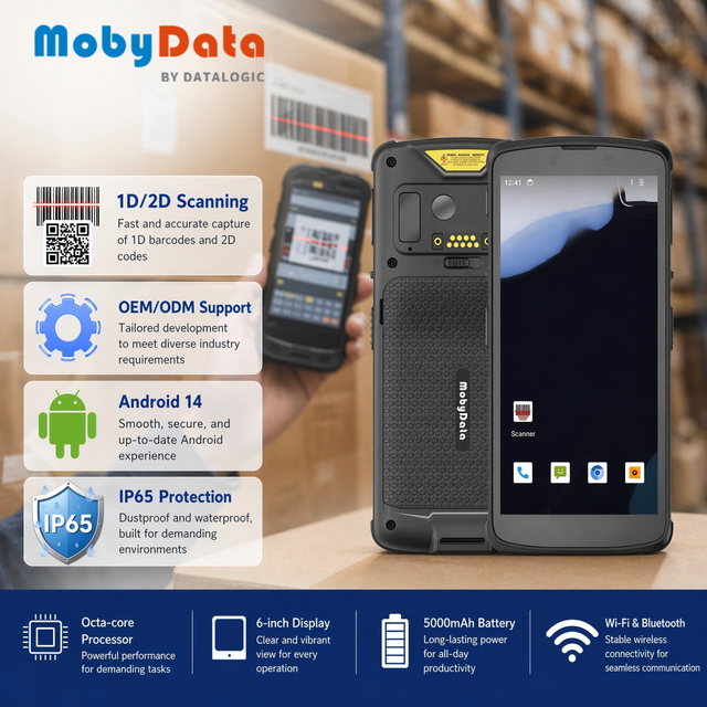 Mobydata SA99 IP67 Rugged PDA Barcode Scanner 4G Octa-Core Handheld Terminal for Warehouse Logistics Manufacturing