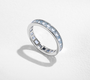 S925 <b>Silver</b> Aquamarine <b>Eternity</b> <b>Ring</b> Stackable Wedding Band Baguette Cut Blue Zircon <b>Eternity</b> Full <b>Ring</b> - Product Image 5