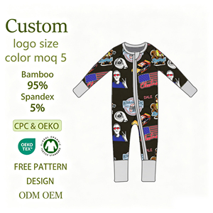 Combinaison tendance pour bébés garçons, imprimé course, en fibre de bambou, fermeture éclair YKK, manches longues, pyjama pour bébé - Product Image 1