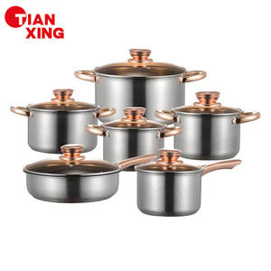 Tianxing ชุดเครื่องครัวสแตนเลสสตีลทันสมัย12ชิ้น, ชุดหม้อและกระทะก้นเตาแม่เหล็กไฟฟ้าไม่ติดกระทะสำหรับทำอาหารอย่างยั่งยืน - Product Image 1