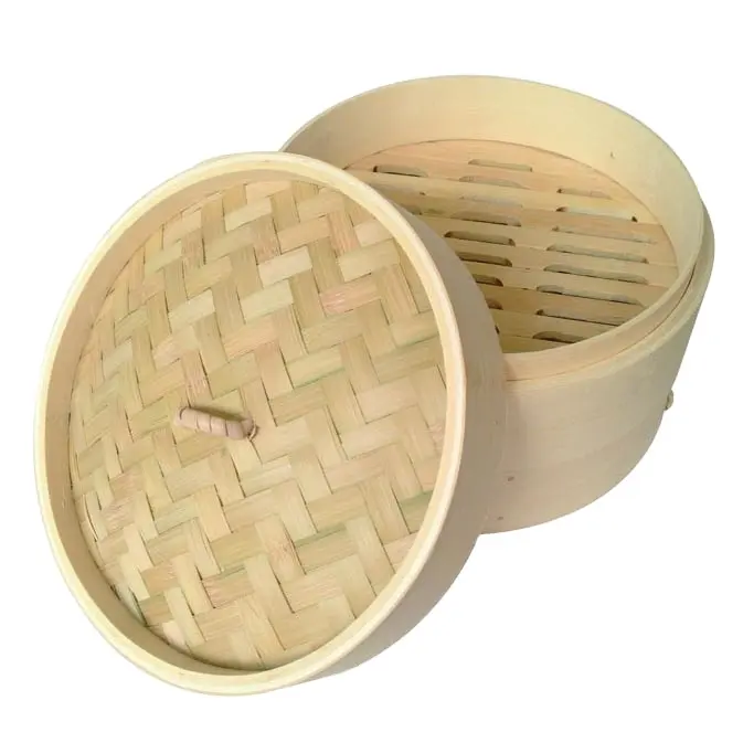 Commercio all'ingrosso cinese 2 livelli mini bambù cestello a vapore con coperchio 10 pollici per la casa o negozio di colazione a vapore di bambù