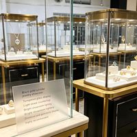 Vitrine à bijoux en verre doré avec éclairage LED et tiroir, présentoir de comptoir pour magasin de détail