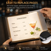 Pas de MOQ, menu LED personnalisable en cuir PU rechargeable pour KTV, boîte de nuit, restaurant, triple format A4 A5