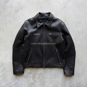 Vestes en cuir PU de haute qualité personnalisées pour hommes, veste à fermeture éclair de style Letterman, vêtements décontractés lourds, veste en cuir noir pour hommes - Product Image 1