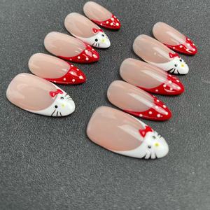 <span class=keywords><strong>Uñas</strong></span> Artificiales Pintadas a Mano con un Lindo Diseño de Gatito, Reutilizables de Alta Calidad, <span class=keywords><strong>Uñas</strong></span> Postizas al por Mayor - Product Image 4