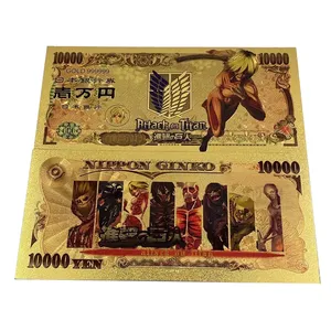Billets d'anime japonais personnalisés Attaque des Titans 10000 yens PET billet de banque plaqué or