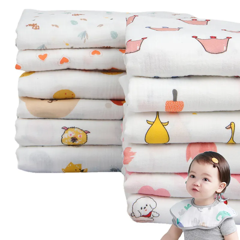 Custom Eco-Friendly Home Clothing Pajamas Crepe Printed Gauze Cotton Print Double Crepe Baby Saliva Towel Fabric