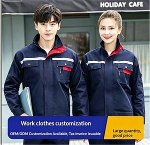 Veste <span class=keywords><strong>de</strong></span> <span class=keywords><strong>travail</strong></span> en coton à manches longues pour <span class=keywords><strong>homme</strong></span>, fermeture éclair, uniforme d'usine, résistante à l'usure et aux taches, personnalisable, printemps-automne - Product Image 6