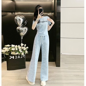 Purple <b>Tie</b> <b>Dye</b> Women's Casual Sportswear <b>Set</b> Short Sleeve Wide Leg Pants Two Piece Summer Leisure Wear - Product Image 2