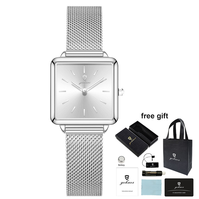 Gohuos 7823 Fashion Square Quartz Watch for Women Ultra Thin Simple Business Analog Ladies Quartz Wristwatches Casual Clock Gift