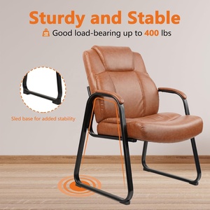 Chaise de <span class=keywords><strong>bureau</strong></span> en cuir grande taille CLATINA, 2500 lbs, accoudoirs rembourrés, siège large, base à patins, sans roulettes, structure métallique, pour réception et <span class=keywords><strong>bureau</strong></span> - Product Image 5