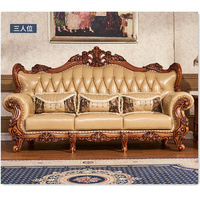 Canapé de salon antique européen de haute qualité en cuir véritable, ensemble de meubles de maison