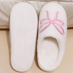 Otoño Invierno interior para zapatillas con lazo borroso Rosa diseño de punta abierta antideslizante estilo de piel cálido y bonito para uso doméstico - Product Image 6