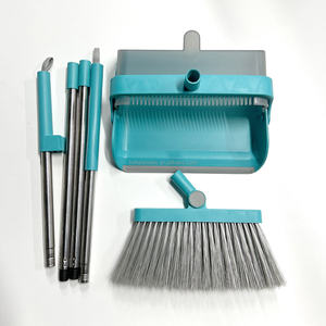 Ensemble de balais à <span class=keywords><strong>raclette</strong></span> magiques et pelle à poussière Fournitures de nettoyage Balai à tête rotative à 180 degrés Bâton en acier inoxydable - Product Image 4