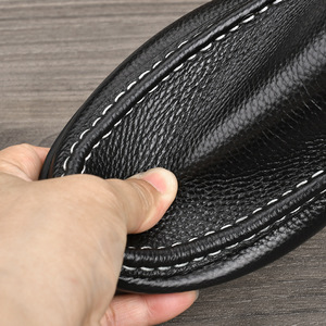 Mocassins en cuir véritable pour hommes, bout rond, à enfiler, semelle intermédiaire en EVA, motif uni, semelle en caoutchouc souple, chaussures de marche confortables toutes saisons - Product Image 3