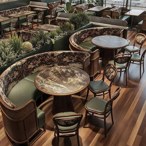 Cabina de restaurante comercial verde oscuro Retro XZY, juego de sofá de Banco medio redondo para 4-6 asientos para espacios de comedor temáticos occidentales asiáticos - Product Image 1
