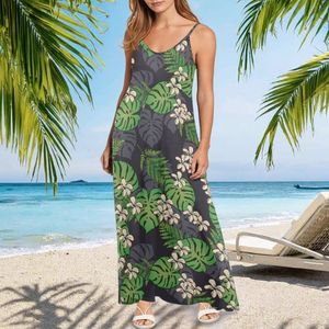 slim fit dress slacks Moon White Napali Hawaiian Halter Dress for You – Lavahut main image 0