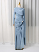 Robe plissée élégante bleu brumeux, nouvelle collection été, épaules dénudées, ajustée à la taille, style bodycon, mode féminine