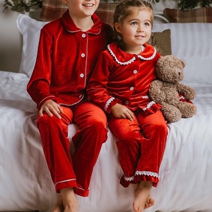 Pyjamas de Noël 2026 pour enfants, en velours rouge, à manches longues, ensembles tricotés assortis pour la famille, robes et costumes pour tout-petits garçons et filles, cadeau de Noël - Product Image 5