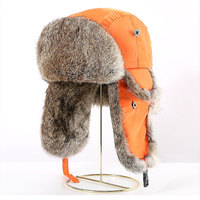 Sombrero de Aviador de estilo ruso de invierno para hombres y mujeres engrosado y cálido con auténtico sombrero de piloto de piel de conejo