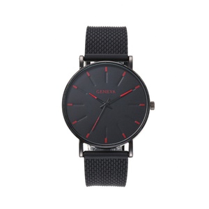 Reloj de pulsera minimalista delgado para hombre, esfera negra, marcadores azules, correa de malla transpirable - Product Image 2