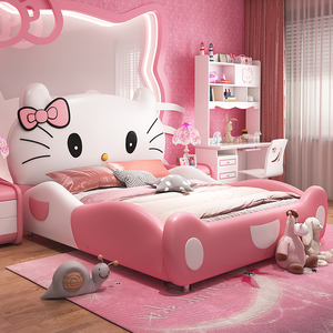 หรูหราสร้างสรรค์การ์ตูนแมวออกแบบเตียงเจ้าหญิงสีชมพูเตียงไม้ที่ทันสมัยสำหรับเด็กเฟอร์นิเจอร์เตียง - Product Image 2
