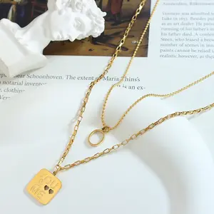 Non Tarnish Waterproof Gold Necklace Double Stainless Steel Letters You And Me Gold Bead Pendant Necklaces colier pour femm