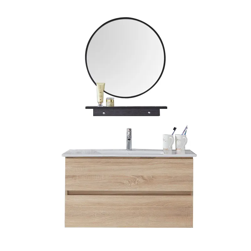 YIDA-Conjunto de tocador y lavabo de madera con diseño personalizado Industrial contemporáneo, mueble de baño flotante de pared con espejo y cajón